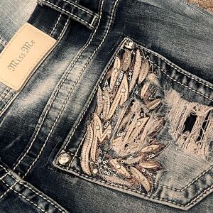 Miss Me Distressed Blue Jeans with Sequin Detail